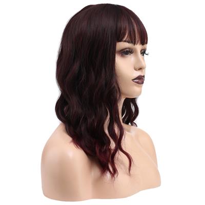 Dalgalı Kısa Perçemli Fiber Sentetik Peruk - Kızıl Kahve