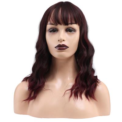 Dalgalı Kısa Perçemli Fiber Sentetik Peruk - Kızıl Kahve
