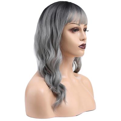 Dalgalı Kısa Perçemli Fiber Sentetik Peruk - Siyah / Gri Ombreli