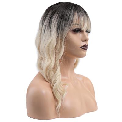 Dalgalı Kısa Perçemli Fiber Sentetik Peruk - Kahve / Platin Ombreli