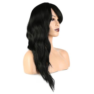 Dalgalı Perçemli Fiber Sentetik Orta Boy Peruk - Siyah