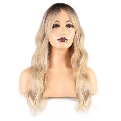 Dalgalı Perçemli Fiber Sentetik Orta Boy Peruk - Kahve Platin Röfleli