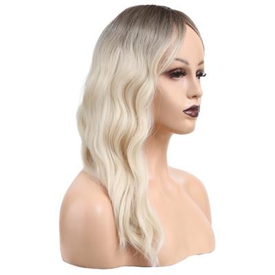 Dalgalı Perçemli Fiber Sentetik Orta Boy Peruk - Kahverengi / Beyaz Platin Ombreli