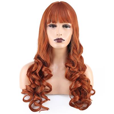 Dalgalı Perçemli Uzun Fiber Sentetik Peruk - Bakır