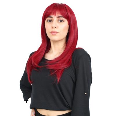 Düz Perçemli Orta Boy Fiber Sentetik Peruk - Kızıl