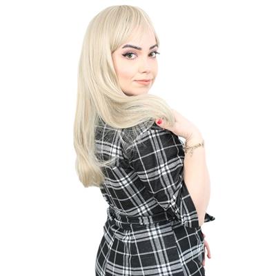 Düz Perçemli Orta Boy Fiber Sentetik Peruk - Balköpüğü / Platin Röfleli