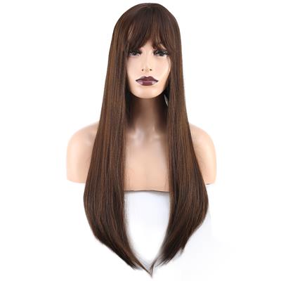 Düz Perçemli Uzun Fiber Sentetik Peruk - Kahve Karamel