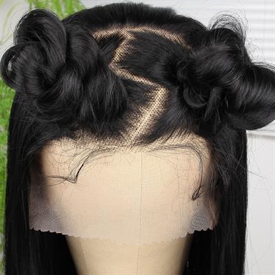 Ekstra Uzun Siyah Fiber Sentetik Düz Tül Peruk