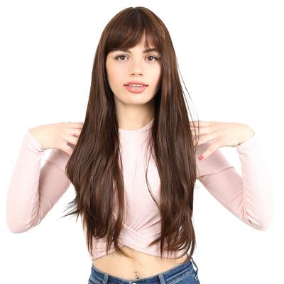 Fiber Sentetik Uzun Düz Kahküllü Peruk - Kahve  Karamel