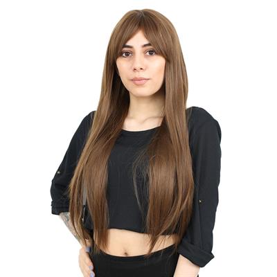 Fiber Sentetik Uzun Düz Kahküllü Peruk - Kumral