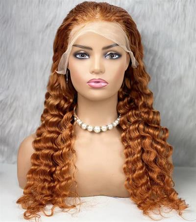 Gerçek Front Lace Tül Peruk - Yoğun Dalgalı - Bakır 70-75cm