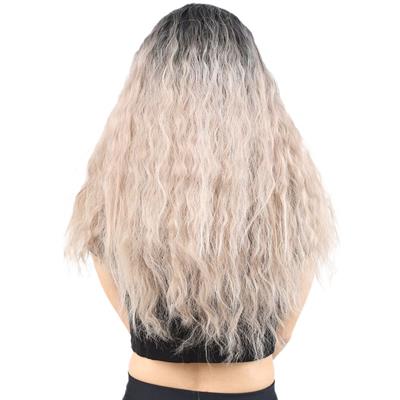 Kabarık Dalgalı Uzun Fiber Sentetik Peruk - Siyah / Küllü Bebek Sarı  Ombreli