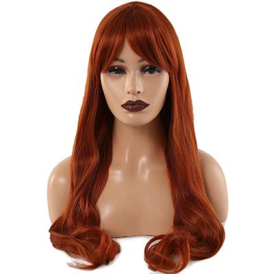 Kahküllü Uzun Dalgalı Fiber Sentetik Peruk - Bakır