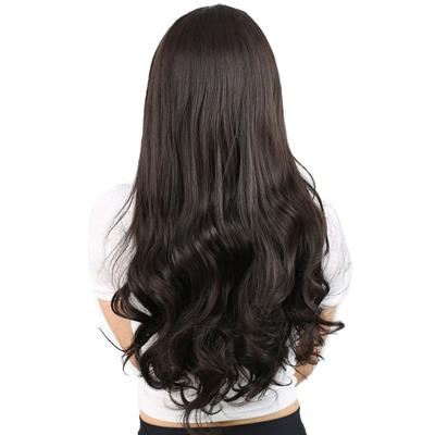 Kahküllü Uzun Dalgalı Fiber Sentetik Peruk - Kahverengi