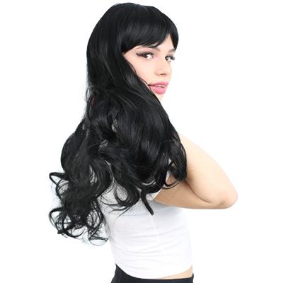 Kahküllü Uzun Dalgalı Fiber Sentetik Peruk - Siyah