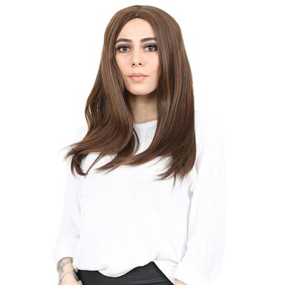Kahkülsüz Fiber Sentetik Orta Boy Düz Peruk - Kahve Karamel
