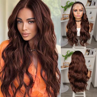Kahve Karamel Geniş Dalgalı Fiber Sentetik Tül Peruk