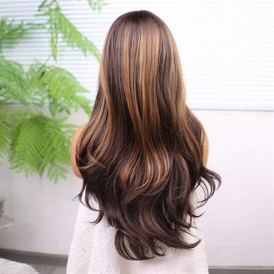 Kahve Karamel Işıltılı Düz Fiber Sentetik Tül Peruk