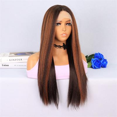 Kahverengi / Bakır Röfleli Tül Peruk