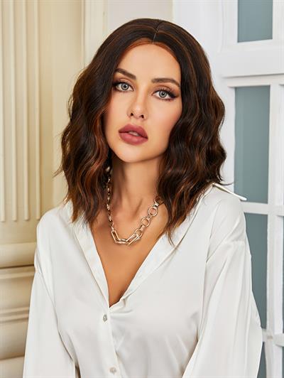 Kahverengi / Karamel Röfleli Küt Tül Peruk