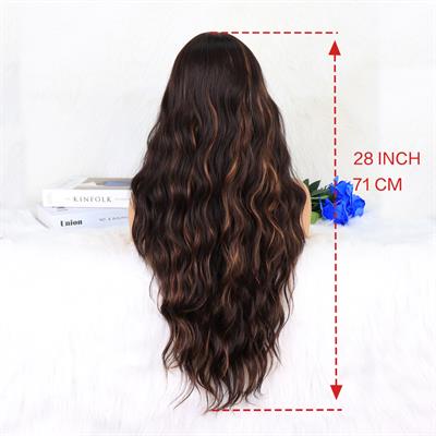 Kahverengi Karamel Işıltılı Su Dalgalı Fiber Sentetik Tül Peruk