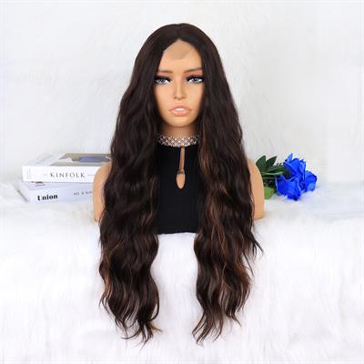 Kahverengi Karamel Işıltılı Su Dalgalı Fiber Sentetik Tül Peruk