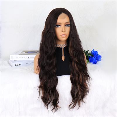 Kahverengi Karamel Işıltılı Su Dalgalı Fiber Sentetik Tül Peruk