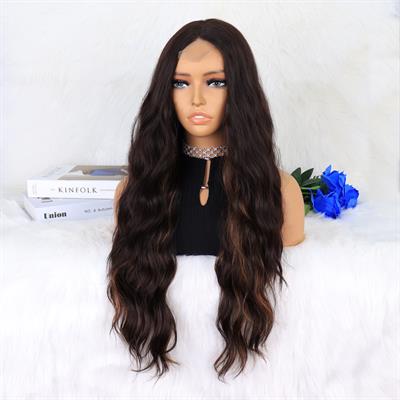 Kahverengi Karamel Işıltılı Su Dalgalı Fiber Sentetik Tül Peruk