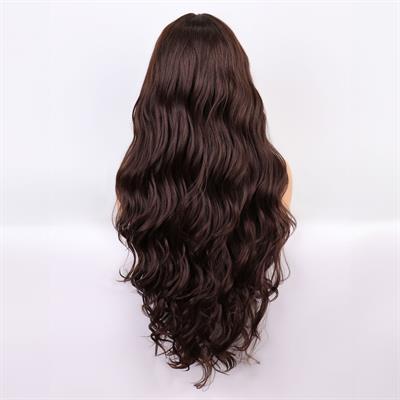 Kahverengi Uzun Dalgalı  Fiber Sentetik Tül Peruk