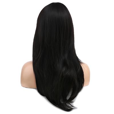 Katlı Kesim Perçemli Düz Fiber Sentetik Orta Boy Peruk - Koyu Kestane