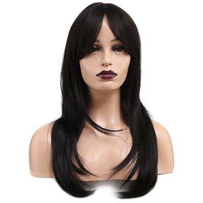 Katlı Kesim Perçemli Düz Fiber Sentetik Orta Boy Peruk - Koyu Kestane