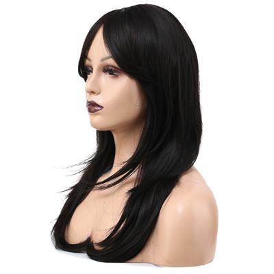 Katlı Kesim Perçemli Düz Fiber Sentetik Orta Boy Peruk - Koyu Kestane