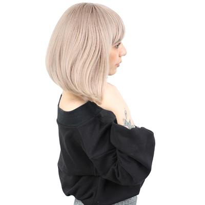 Kısa Küt Perçemli Fiber Sentetik Peruk - Küllü Bebek Sarı