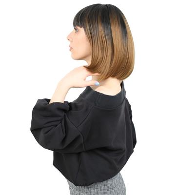 Kısa Küt Perçemli Fiber Sentetik Peruk - Siyah / Karamel Ombreli