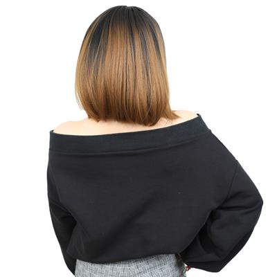 Kısa Küt Perçemli Fiber Sentetik Peruk - Siyah / Karamel Ombreli