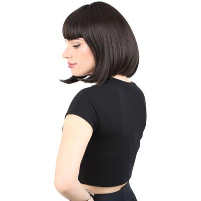 Kısa Küt Perçemli Fiber Sentetik Peruk - Kahverengi