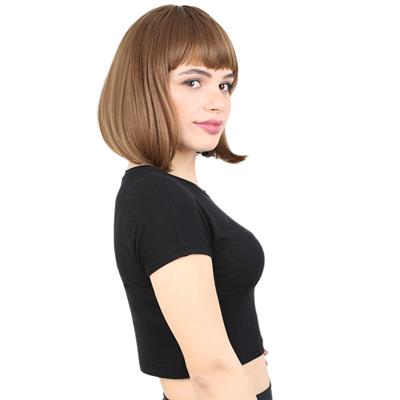 Kısa Küt Perçemli Fiber Sentetik Peruk - Kumral