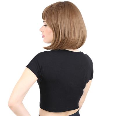 Kısa Küt Perçemli Fiber Sentetik Peruk - Kumral