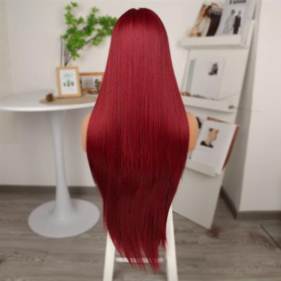 Kızıl Ekstra Uzun Fiber Sentetik Düz Tül Peruk