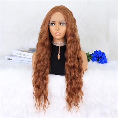 Koyu Bakır Su Dalgalı Fiber Sentetik Tül Peruk