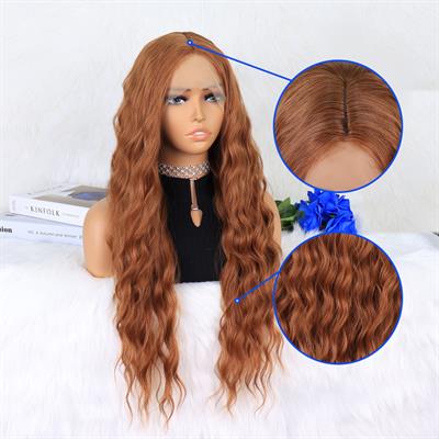 Koyu Bakır Su Dalgalı Fiber Sentetik Tül Peruk