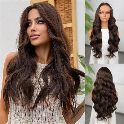 Koyu Kumral Dalgalı Fiber Sentetik Tül Peruk