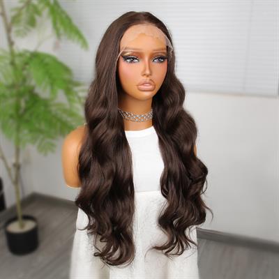 Koyu Kumral Dalgalı Fiber Sentetik Tül Peruk