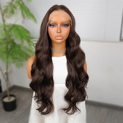 Koyu Kumral Dalgalı Fiber Sentetik Tül Peruk