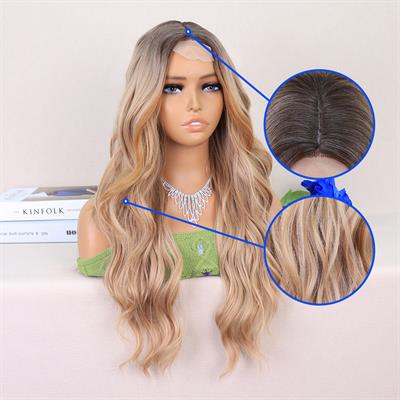 Koyu Kumral Dore Sarı Ombreli Perçemler Bakır Işıltılı Tül Peruk