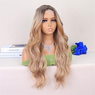 Koyu Kumral Dore Sarı Ombreli Perçemler Bakır Işıltılı Tül Peruk