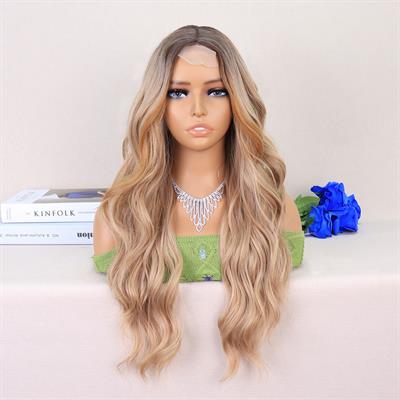 Koyu Kumral Dore Sarı Ombreli Perçemler Bakır Işıltılı Tül Peruk