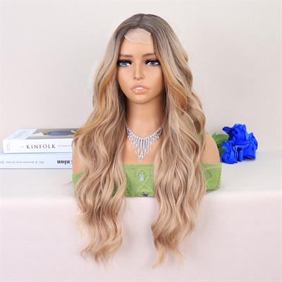 Koyu Kumral Dore Sarı Ombreli Perçemler Bakır Işıltılı Tül Peruk