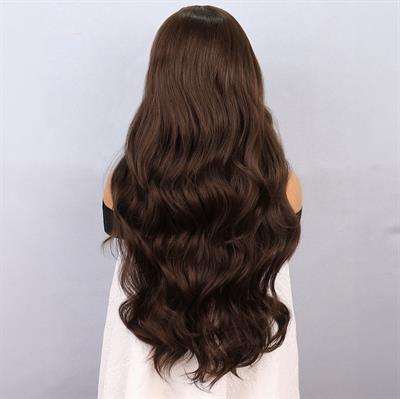 Koyu Kumral Fiber Sentetik Front Lace Tül Peruk