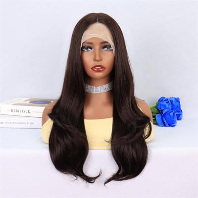 Koyu Kumral Hafif Dalgalı Tül Peruk